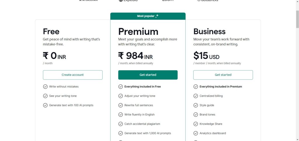 Grammarly App Pricing