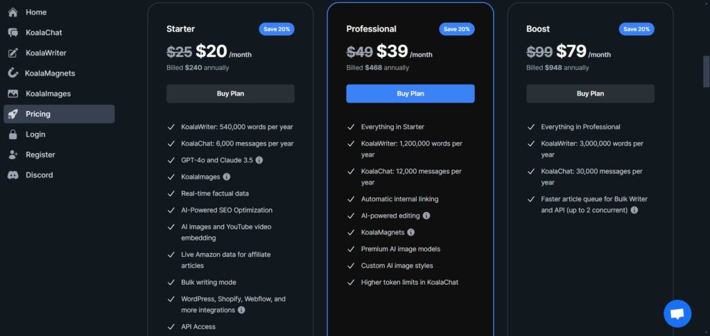 Koala AI App Pricing