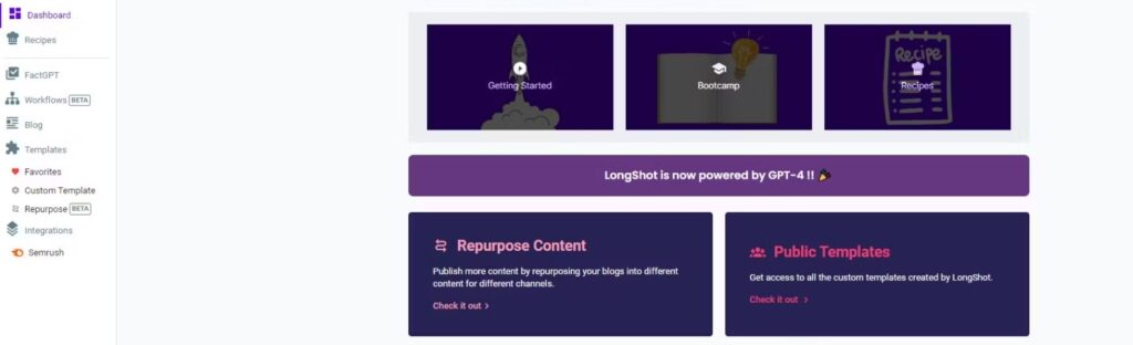 LongShot App Dashboard