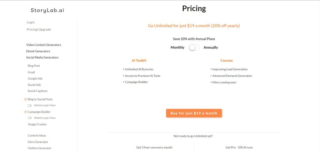 StoryLab App Pricing