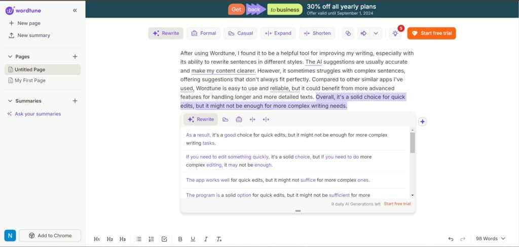 Wordtune App rewrite