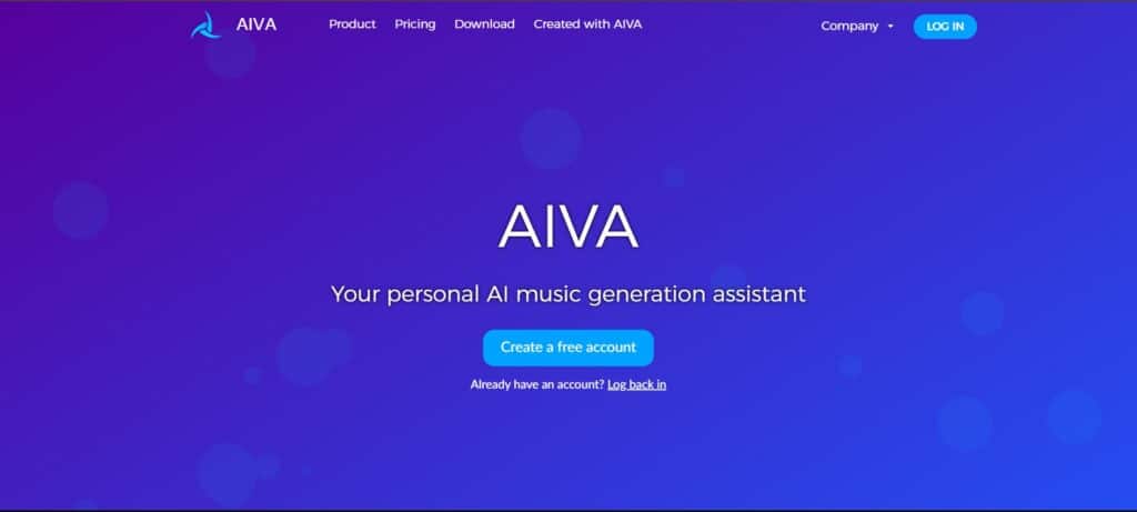 AIVA AI App Homepage