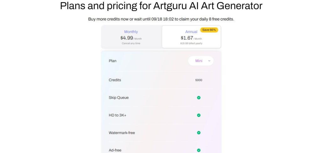 Artguru AI App Pricing