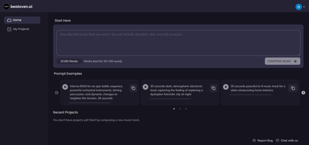 Beatoven AI App Home