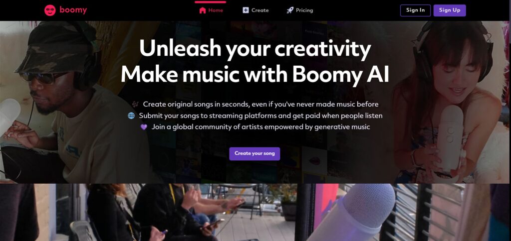 Boomy AI App Homepage