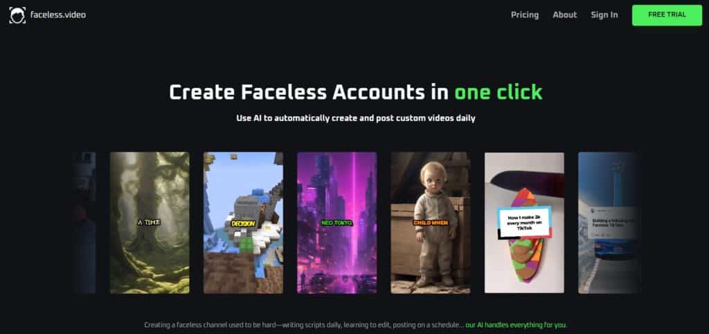 Faceless. Video AI App Homepage