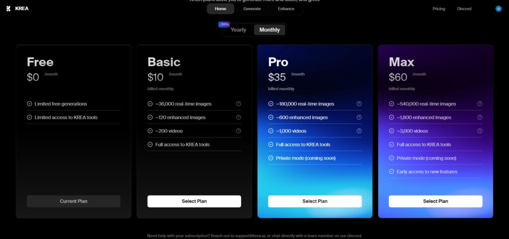 Krea AI App Pricing