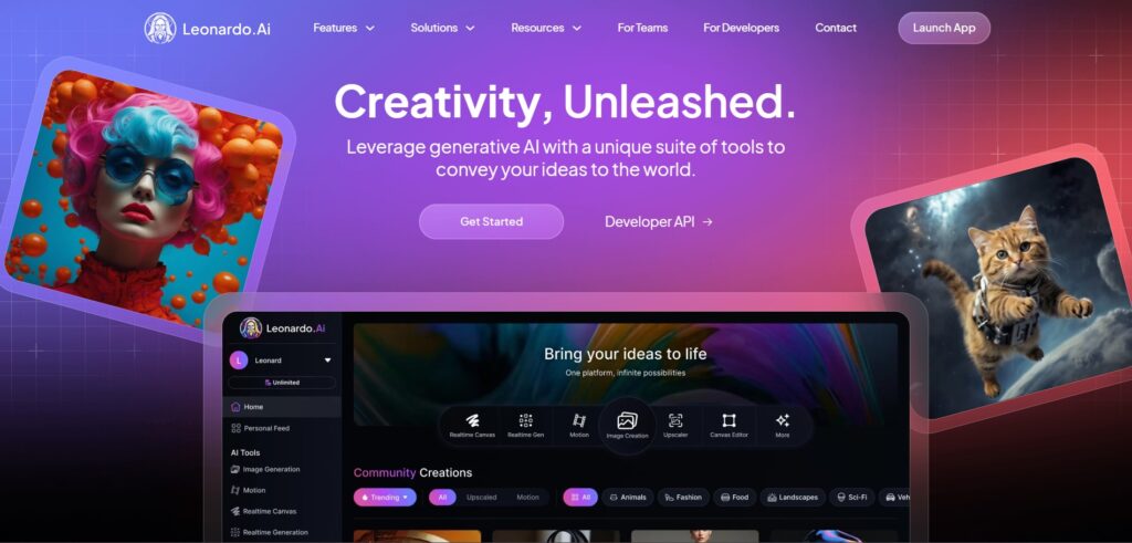 Leonardo AI App Homepage