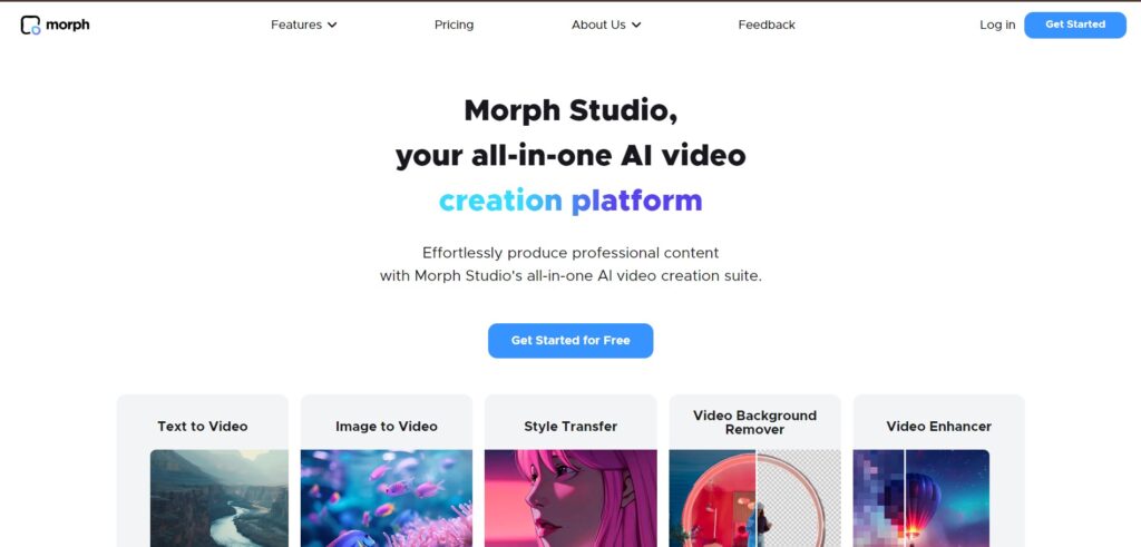 Morph Studio AI App Homepage