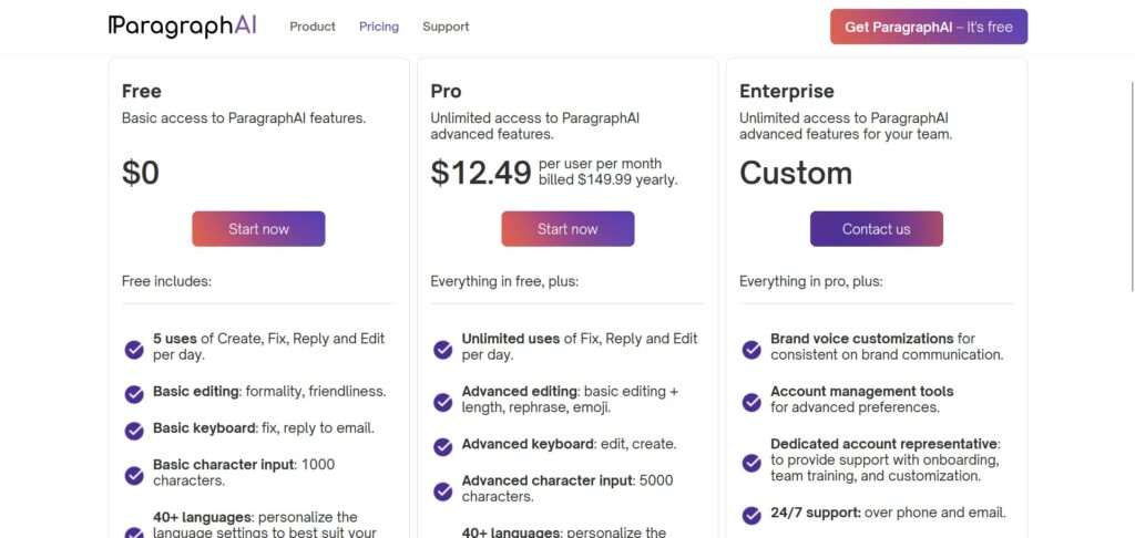 Paragraph AI App Pricing