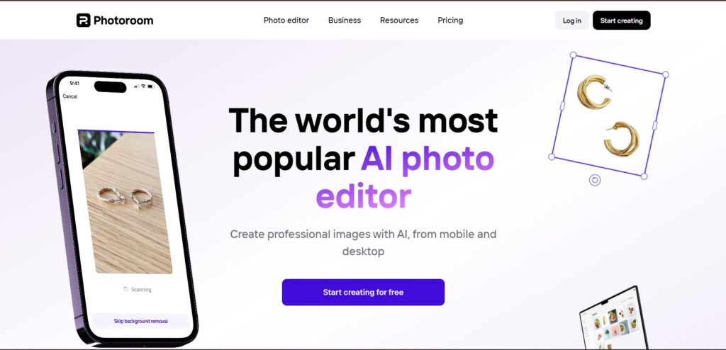 Photoroom AI App Homepage