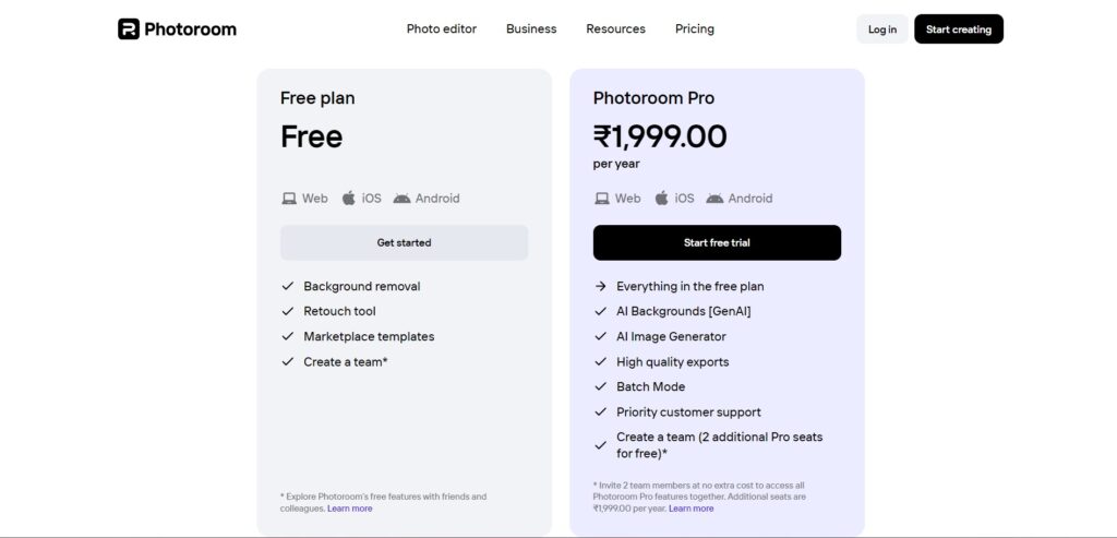 Photoroom AI App Pricing