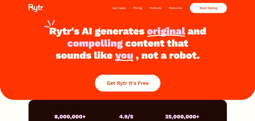 Rytr AI App Homepage