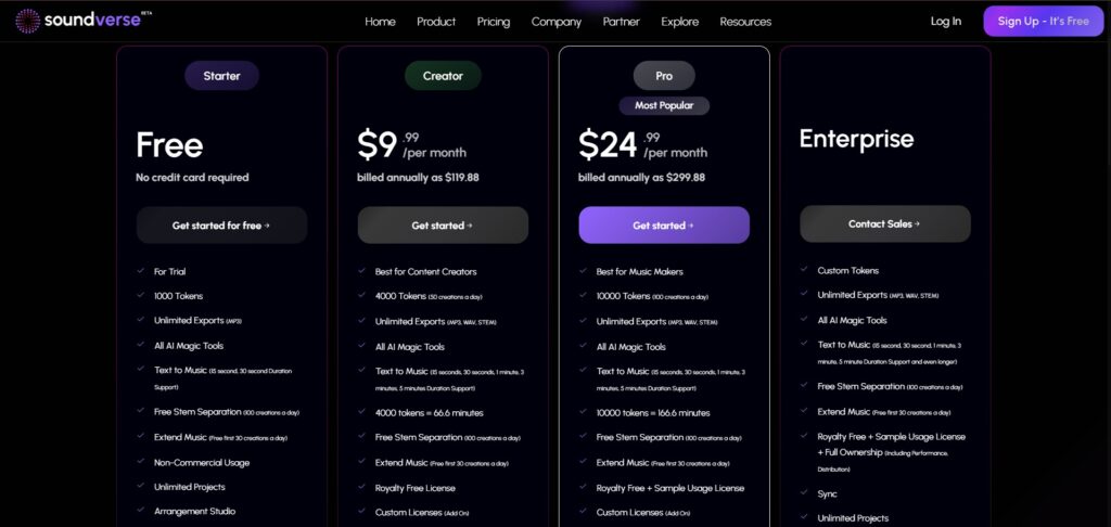 Soundverse AI App Pricing