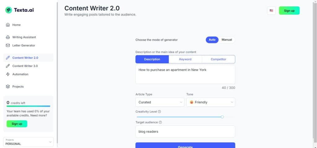 Texta AI App Content Writer 2.0