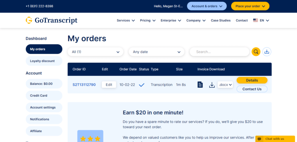GoTranscript AI App My Orders