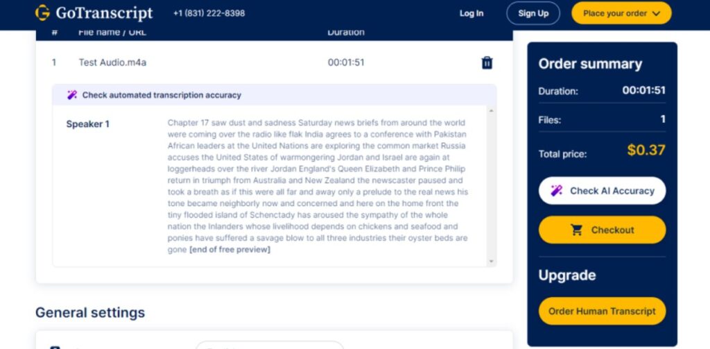 GoTranscript AI App Order Summary