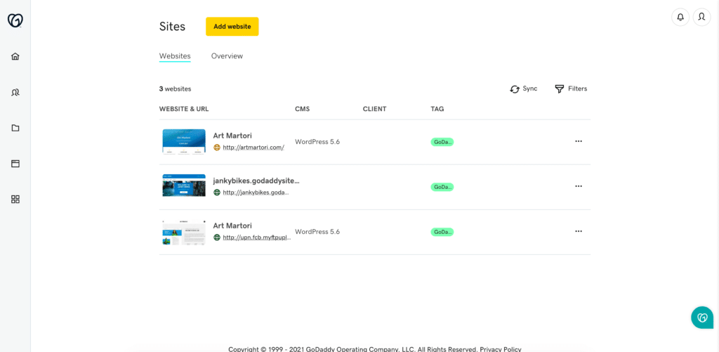 Godaddy AI App Dashboard