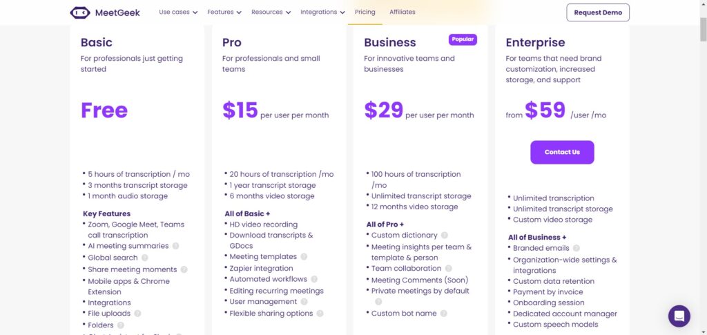 Meet Geek AI App Pricing