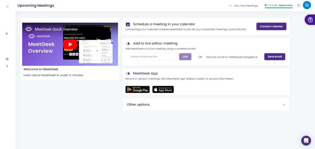 Meet Geek AI App Upcoming Meetings