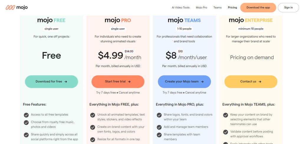 Mojo AI App Pricing