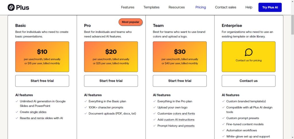 Plus AI App Pricing