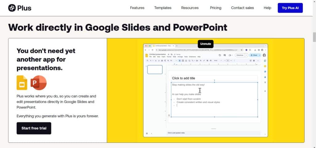 Plus AI App Work On Slides and Powerpoint