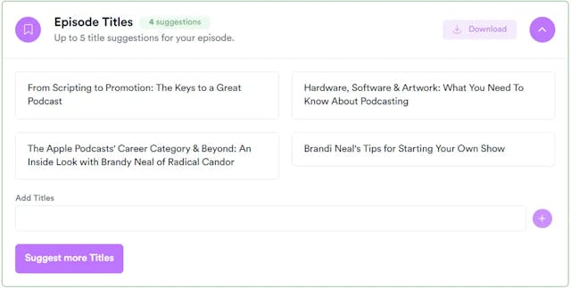 Podcast Marketing AI App Episode Titles