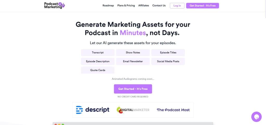 Podcast Marketing AI App Homepage