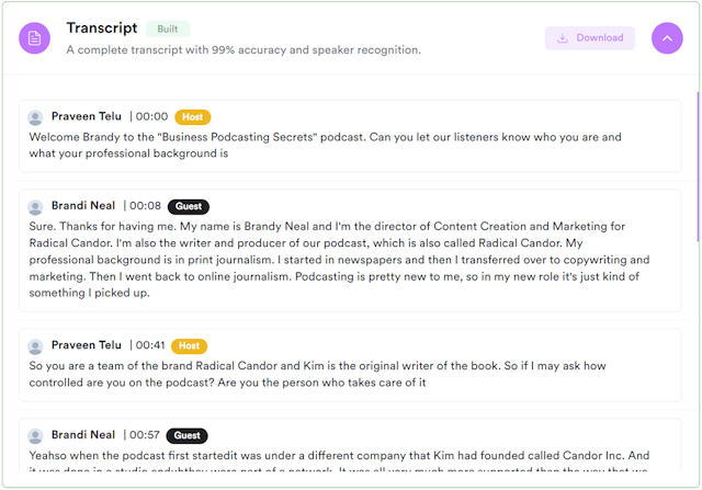 Podcast Marketing AI App Transcripts