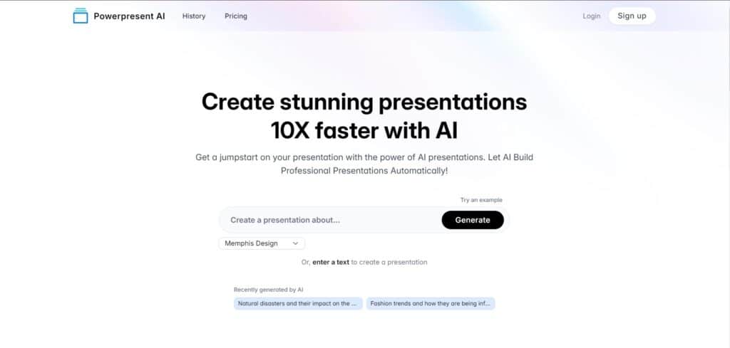 Powerpresent AI App Homepage