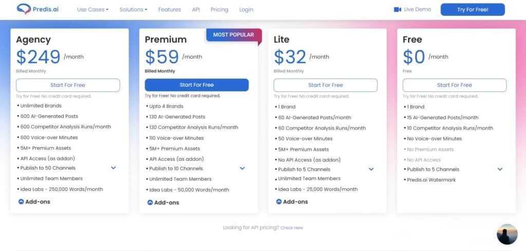 Predis AI App Pricing