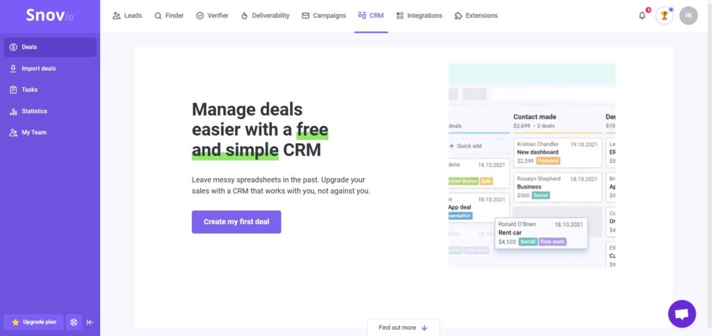 Snovio AI App CRM