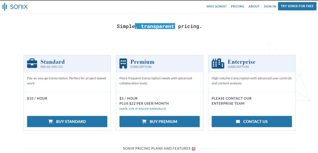 Sonix AI App Pricing