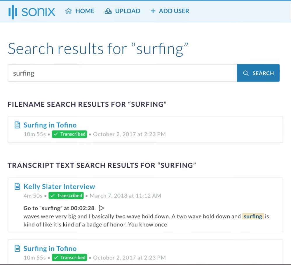 Sonix AI App Search