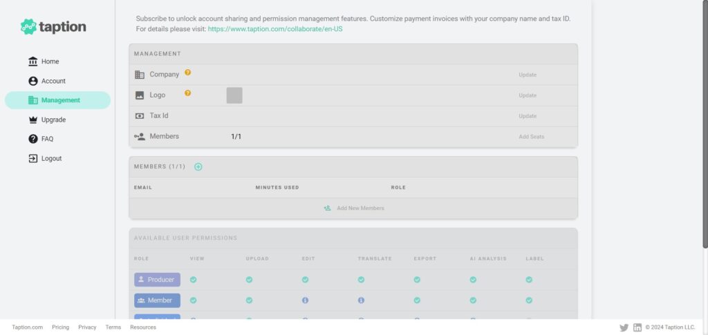 Taption AI App Management