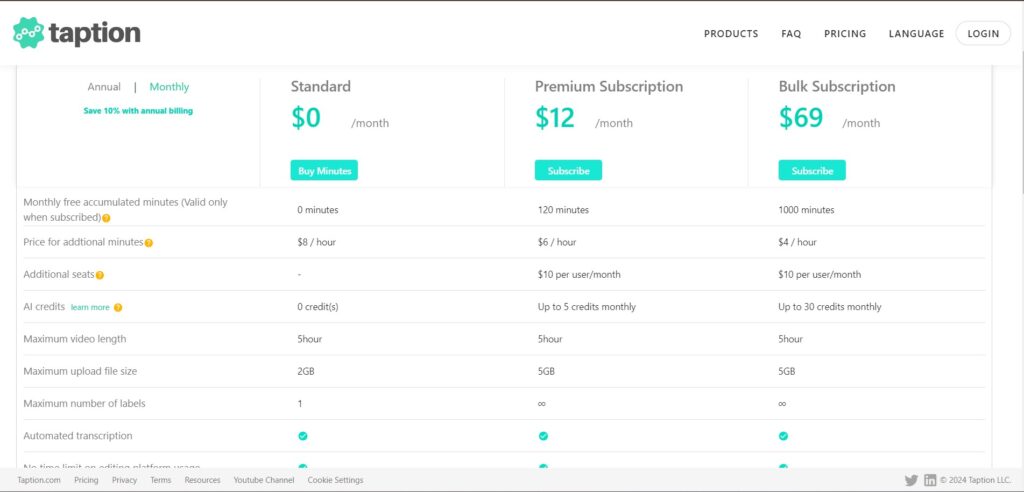 Taption AI App Pricing