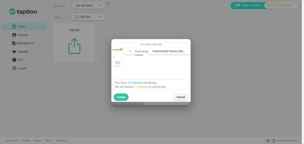 Taption AI App Upload media