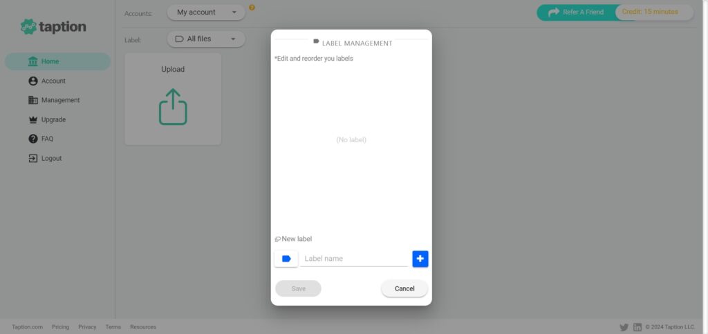 Taption AI app Label Management