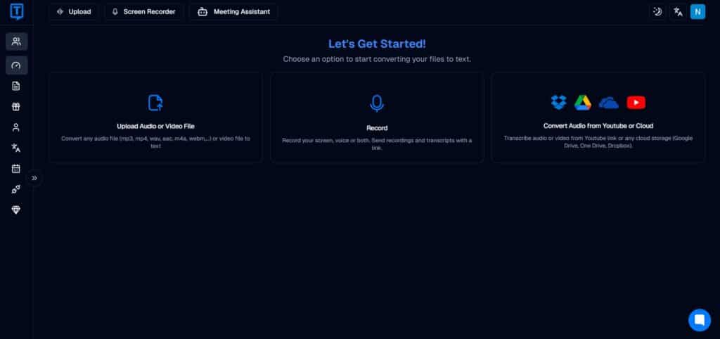 Transkriptor AI App Dashboard