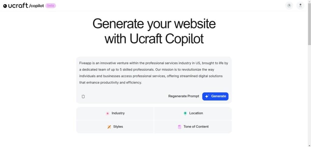 UCraft AI App Website Generation