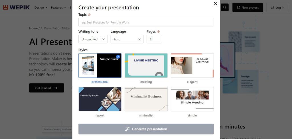 Wepik AI App Create Presentation