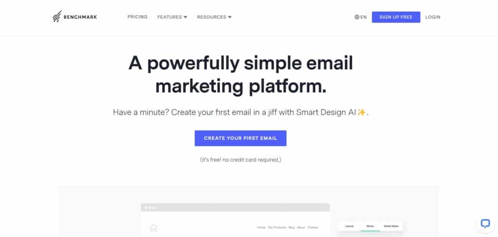 Benchmark Email AI App Homepage