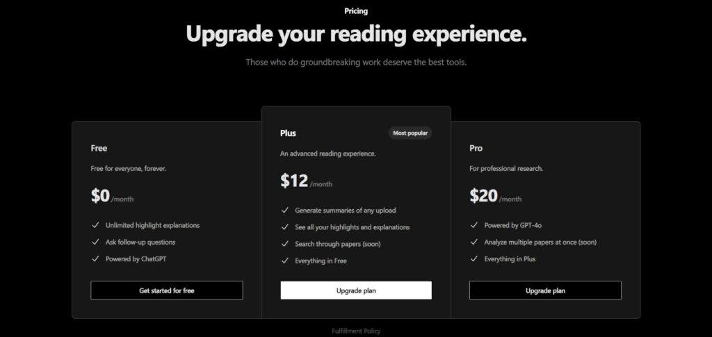 Explainpaper AI App Pricing