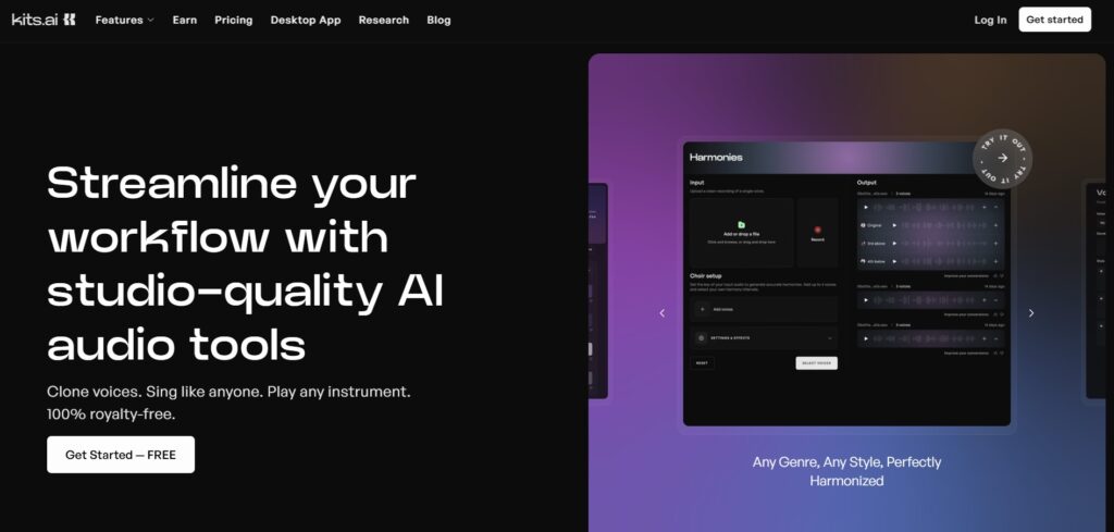 Kits AI App Homepage