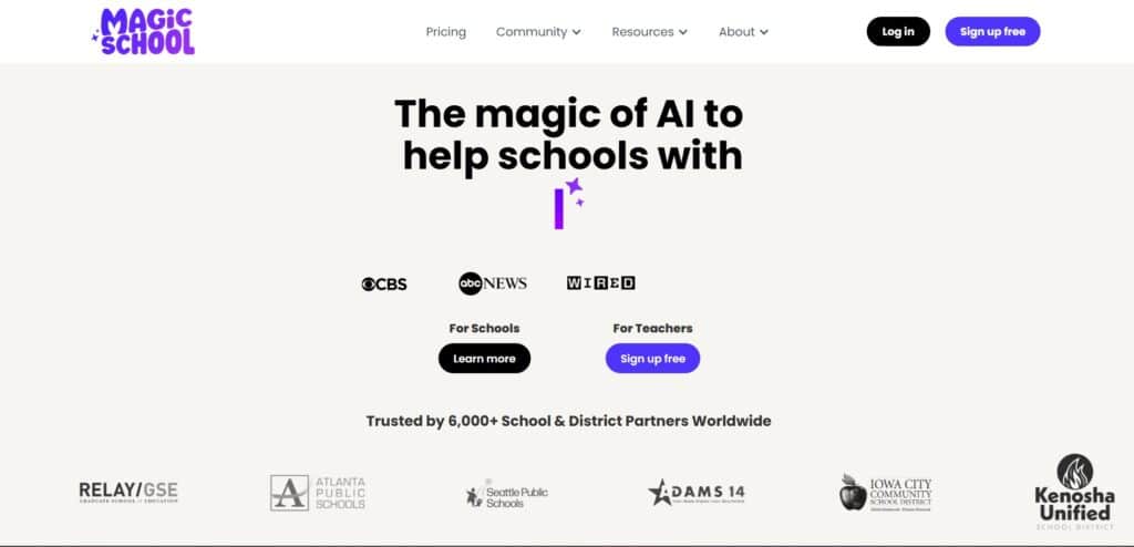 MagicSchool AI App Homepage