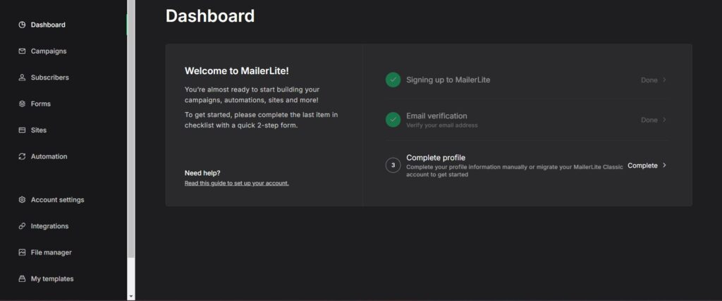 Mailerlite AI App Dashboard