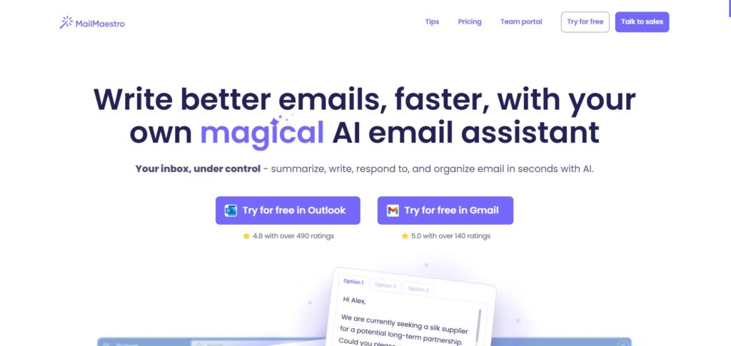 Mailmaestro AI App Homepage