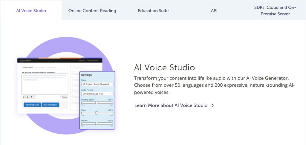 ReadSpeaker AI App AI Voice Studio