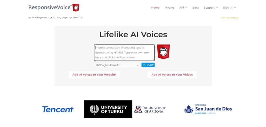 Responsivevoices AI App Homepage